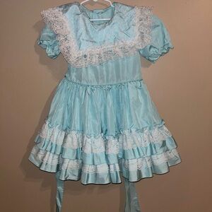 Vintage Full Circle Ruffle Pageant Lace Blue Party Dress Size 6
